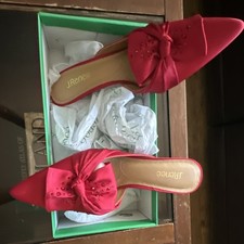 J.Renee Red Satin Bow Embellished Women's Flats Slip-On Pointed Toe Size 10 M