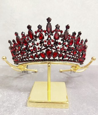 Red Crystal Tiara, Black comb tiara, vintage crystal crown, Prom hair jewelry Wedding Tiara Crystal Crown: Vintage Style Diadem... From  main image 2