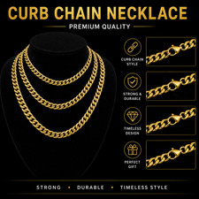 Mens Womens Gold Cuban Link Chain Necklace Stainless Steel Hip Hop Chain
