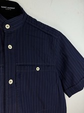 Navy YSL Shirt Summer S Size Striped Yves Saint Laurent Button Up w Logo Vintage
