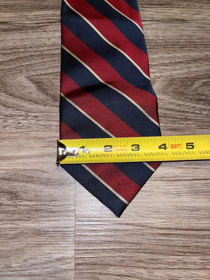 Hathaway 领带男式均码红色海军蓝条纹 100% 真丝手工领带经典 — 第 2/4 张图片