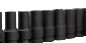 Genius Tools 15 Piece 1/2" Dr. Metric Semi-Deep Thin Wall Impact Socket Set (...