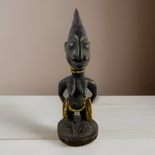 Authentic African Wooden Statue Hand Carved Tribal Figure / Bronze IBEJI 