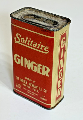Vintage 1950's Solitaire Ginger Spice Tin Morey Mercantile Denver CO US PAT OFF