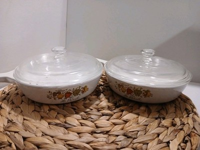  PYREX Covered SPICE of LIFE Skillets SET OF 2 Excellent Condition LIDS INCLUDE