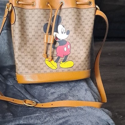 Gucci Disney Mickey Mouse GG Monogram Bucket Drawstring Bag w/ Detachable Strap