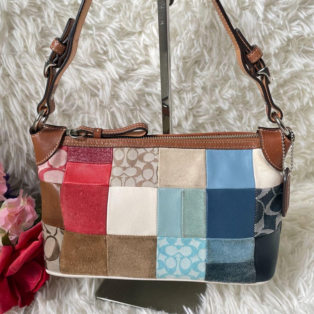 COACH Patchwork Canvas Leather Suede Shoulder Acc… - image 2
