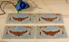 Antique French Majolica Tile Garland Art Nouveau Set of 4 Blue -Ships DDP to USA