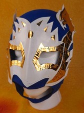 SIN CARA Small Mask Lucha Libre Mexican Wrestling Blue Gold W/ Dragon