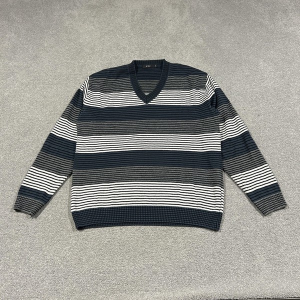 GTC Sweatshirt Womens XL Multicoloured Stripe Knit V Neck Pullover Winter