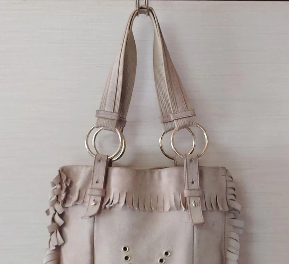 YVES SAINT LAURENT KAHALA Beige Flecos Gamuza Cuero Bolso de Mano De Colección F/JP Foto 2 de 4