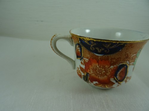 Demitasse Teacup Porcelain Floral Gold Trim Autumn Colors Green & Royal Blue 2" - Picture 2 of 16
