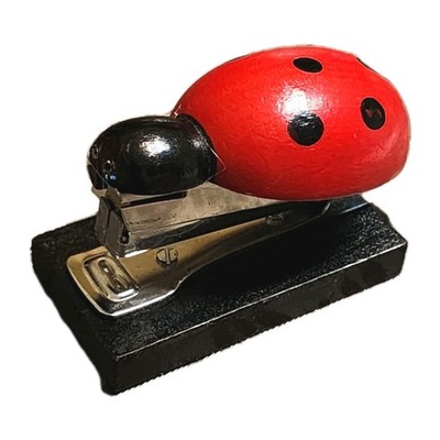 Vintage Ladybug Stapler Made in Japan Novelty Desk Accessory Red Black Wood Cute