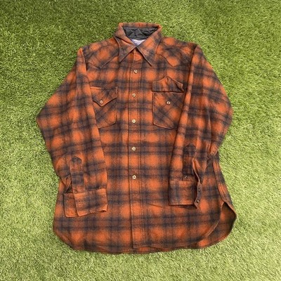 Vintage Pendleton Wool Board Shirt Button Up Orange Black Shadow Plaid