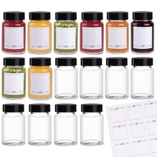 16 Pack 2 oz Glass Shot Bottles, Leakproof Mini Jars with Labels