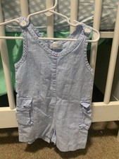 Vintage blue gingham overalls for baby boys