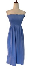 Pomander Place Tuckernuck Strapless Midi Dress Blue Smocked Women’s Small