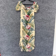Vintage Lauren Michele Hawaiian Dress Womens Small Yellow Maxi MuuMuu Floral