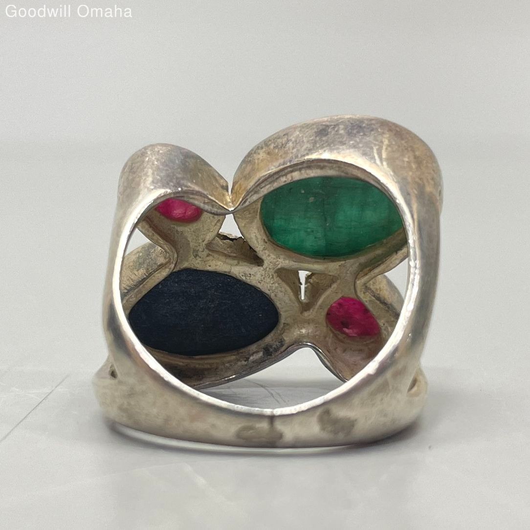 Sterling Silver Multi-Gemstone Abstract Ring (Siz… - image 3