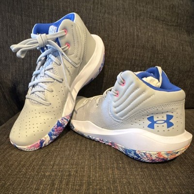 Under Armour UA Jet '21 Basketball Sneakers Gray Blue Pink 3024260-109