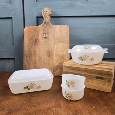 Arcopal Rose France - Set Mini Kochtopf + Butterdose + 2 Ramequins - 70er Jahre