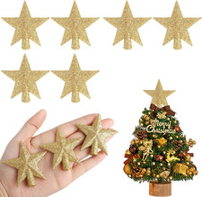 6 PCS Gold Glitter Mini Christmas Tree Topper Star for Small Tree Craft Decor