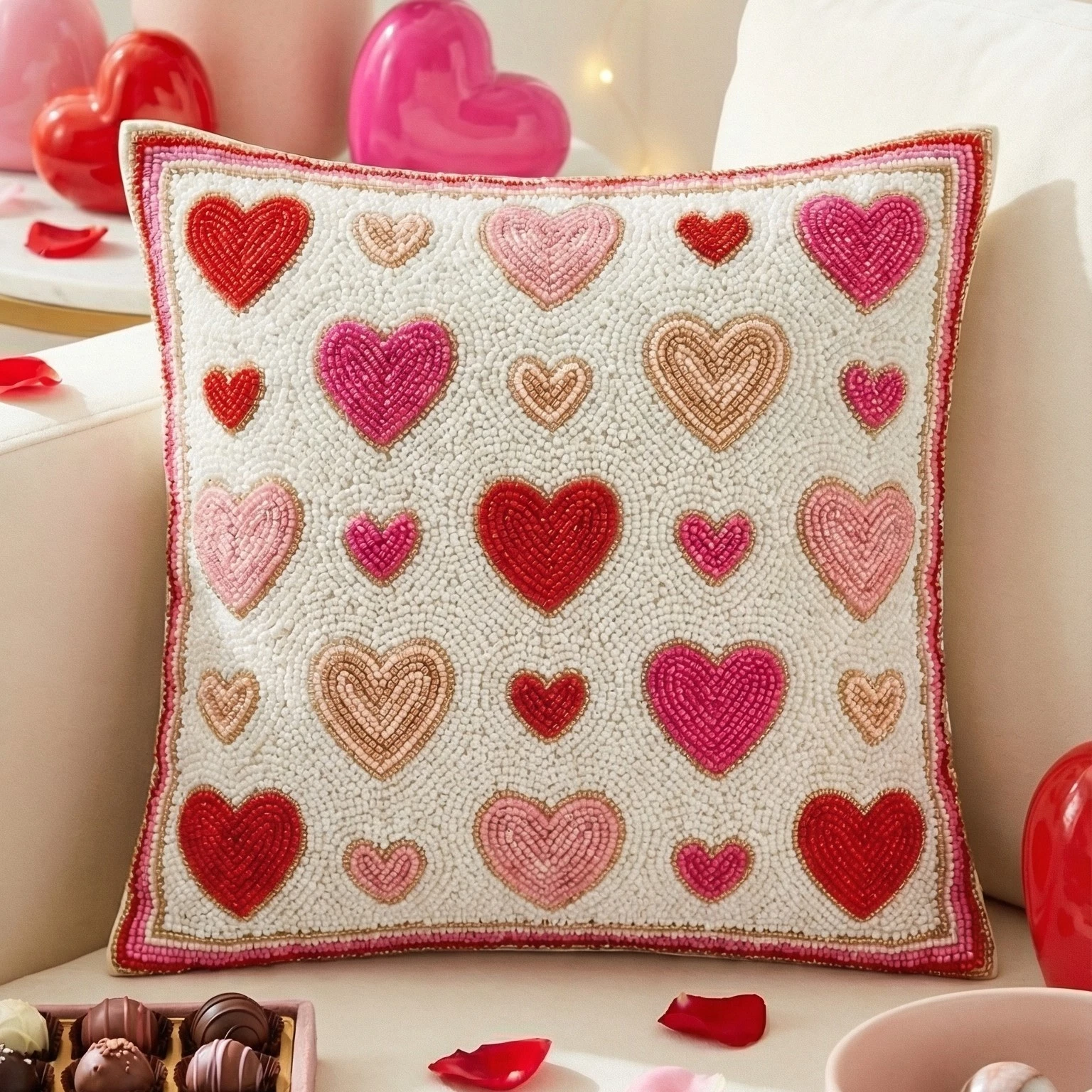 Beaded Heart Throw Pillow Cover - Valentine's Day Romantic Decor 16x16 18x18
Opens in a new window o