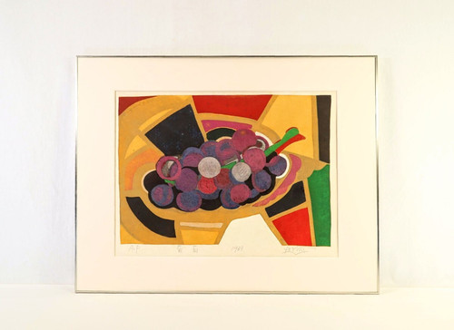 Fukami Kahide Woodblock Print Grapes 50x35cm Japanese Artist Kumamoto
