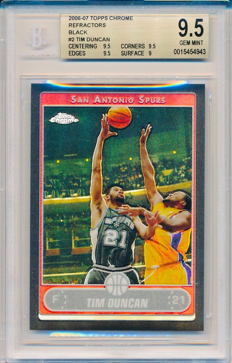 TIM DUNCAN 2006-07 Topps CHROME Black REFRACTOR /99 #2 BGS 9.5 GEM MINT Pop 2