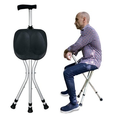 Portable Adjustable Folding Walking Cane with Seat Allows Durability While Wa...