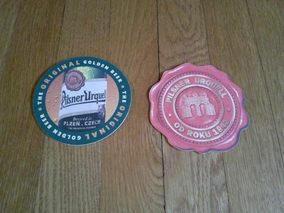 2 Pilsner Urquell Beer Coasters Mats OD Roku 1843 & Golden Beer Czech Collectibl