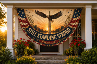 Washington Monument Semicircle Flag, Patriotic Eagle Porch Banner Gift