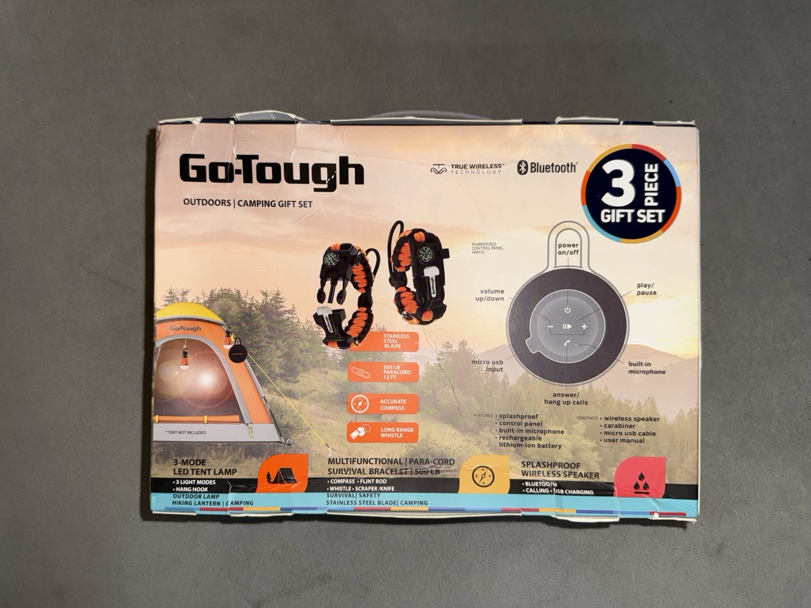 Go-Tough Outdoors Camping 3 Piece Gift Set Brand New -BT Speaker, LED Light $35