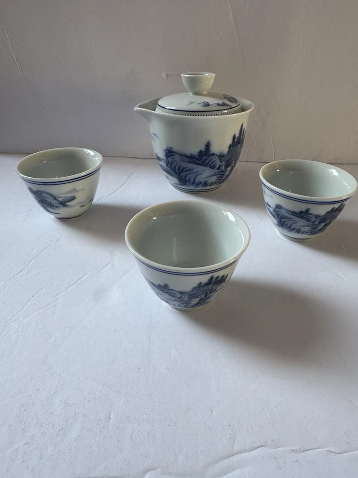 Conjunto de chá portátil de viagem cerâmica porcelana Gaiwan com tampa, xícaras de chá, estojo de transporte - Imagem 4 de 4