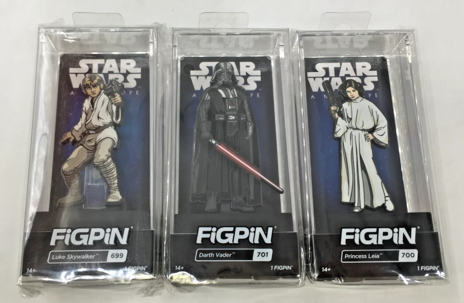 FiGPiN Star Wars A New Hope Darth Vader #701 Luke #699 Leia #700 Pin Set of 3