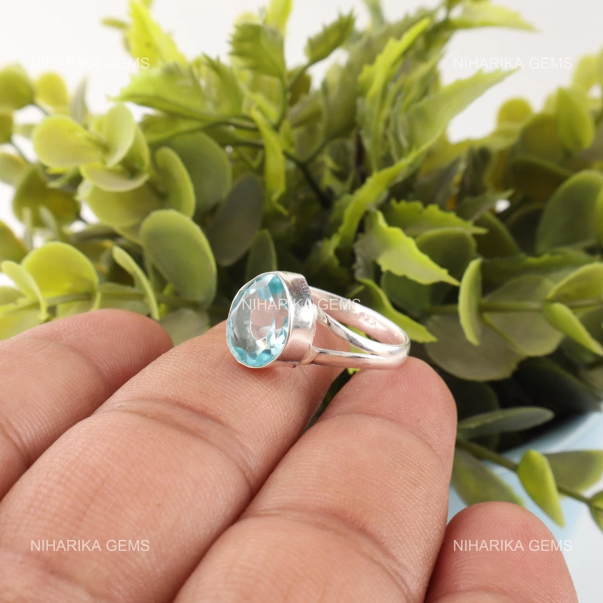 Anello fatto a mano con topazio blu: anello con pietra preziosa in argento sterling 925 - Italia