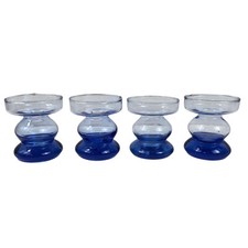 Set of 4 Blue Blown Glass Votive or Taper Candle Holders 2.5" NICE READ