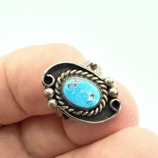 Navajo Turquoise Silver Ring Size 5 - SS Mark