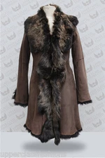 Brown Gold 3/4 Ladies Women's Real Toscana Sheepskin Leather Jacket Trench Coat