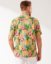 Tommy Bahama mens 100 Silk Coco Beach Silk Camp Shirt Orange Peel Size XL