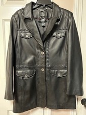 Madeleine - Women's Black Soft Nappa Leather Jacket Coat Blazer Size 12 Stunning