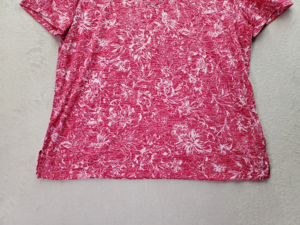 Blusa Top Para Mujer ERIKA XL Rosa Floral Poliéster Manga Corta Cuello Redondo Abertura Foto 3 de 4