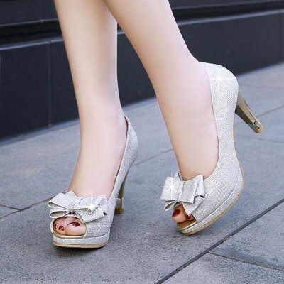 GHrcvdhw Ladies Summer New Korean Slippers Outdoor Open-Toe Bowknot Ultra-High Heel Muffin Bottom Sandals Slippers