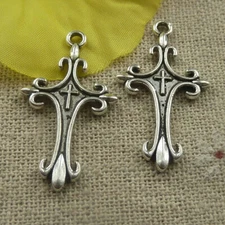 Free ship 128 pcs tibetan silver cross charms pendant 32x18x1.5mm L-4467