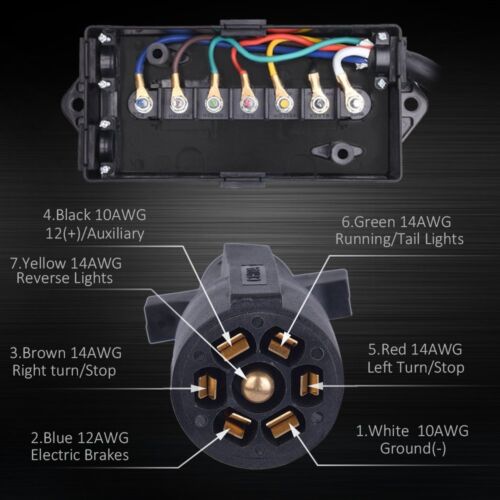 MICTUNING 8ft Trailer Cord 7 Way Plug Inline Junction Box Wiring Harness Kit - Picture 5 of 9
