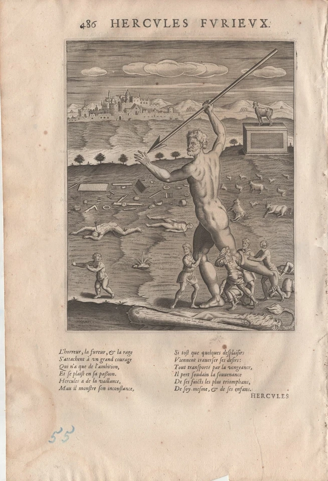 Mythologie Heraclès Hercule Furieux Antoine Caron Gravure originale XVIIe - Photo 2/2