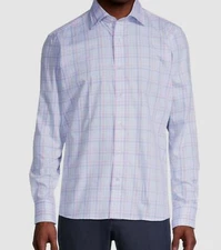 $248 Peter Millar Men Blue White Check Long-Sleeve Button-up Sport Shirt Size L