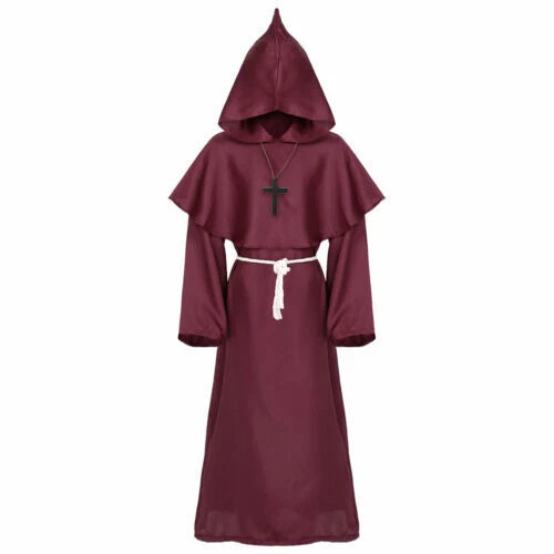 Renaissance Priest Sorcerer Robe Halloween Cosplay Costume Hooded Cape Unisex - Picture 20 of 26