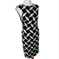 Roman Black & White Monochrome Bodycon Wiggle Fitted Sleeveless Dress Size 10