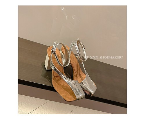 DVN Silver Genuine Leather High-heeled Sandals for Women Thick Heels - Picture 10 of 21